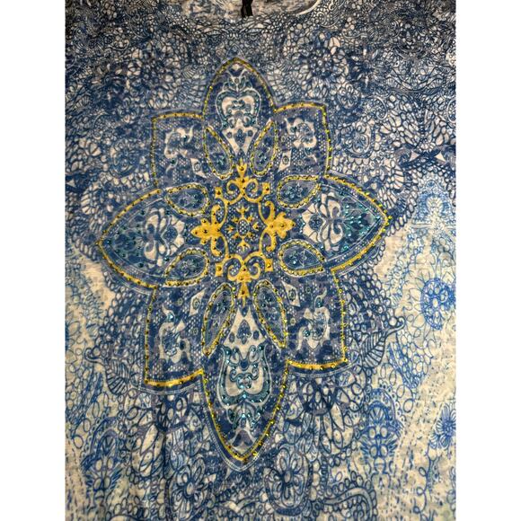 Women's New Directions Curvy Blue Blouse with Rhinestones 1X - Picture 2 of 4